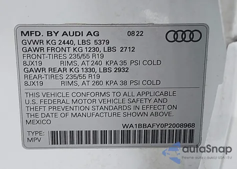 2023 Audi Q5 Premium Plus 40 Tfsi Quattro S Tronic из США, поврежденный, VIN WA1BBAFY0P2008968